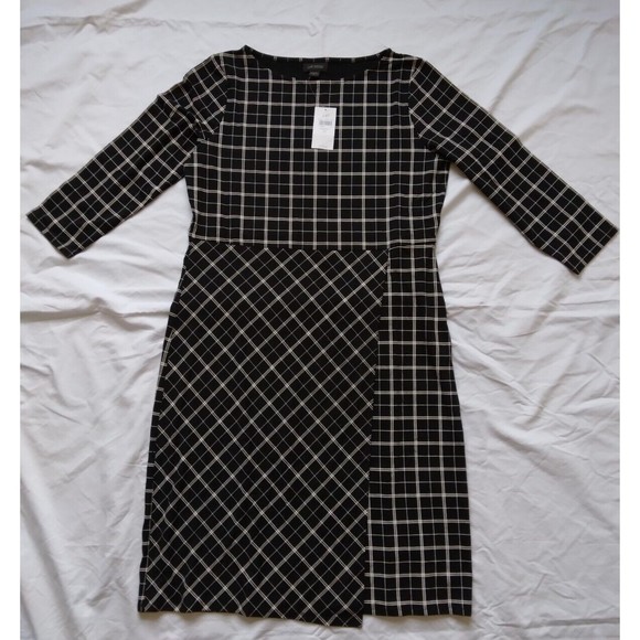 J Jill Wearever Collection Faux Wrap Stretch Black White Windowpane Womens Small - Picture 2 of 9